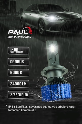 Paul Süper Pro H7 24.000 Lümen Güç Şimşek Etkili Odaklı Ufuk Çizgili Csp Led