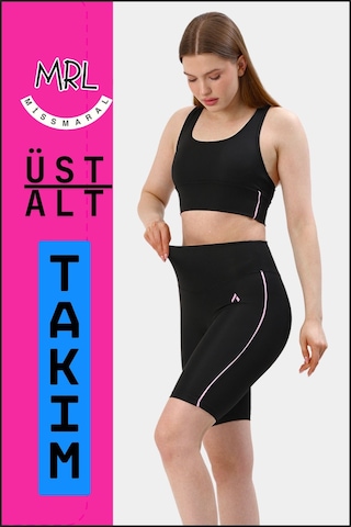 Kadın Siyah Takım Alt-üst Kısa Şort-tayt Ve Pedli Sporcu Büstiyer 2li Set Lila Biyeli Elt3043 Siyah Lila