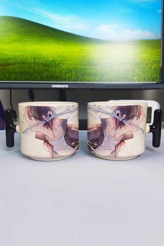 Noragami Anime Baskılı Seramik Lüks Kupa 1 Adet T Şeklinde Özel Siyah Kulp Dalga Kulp V2t Çok Renkli