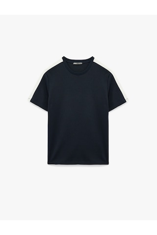 Koton Regular Fit Kısa Kollu Renk Kontrastlı Bisiklet Yaka Tişört Lacivert 6wam10096hk Lacivert
