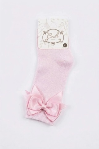 Cocole Socks Kız Çocuk Aksesuarlı Dizaltı Çorabı Tekli Pamuklu Düz Pembe Fiyonklu