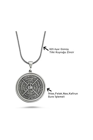 Ihlas,Felak,Nas,Kafirun Sureli 60 Cm 925 Gümüş Kolye