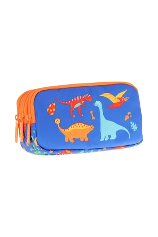 Kaukko Kids Turuncu Mavi, Dinazorlar Temalı, Erkek Çocuk Üç Bölmeli Kalemlik/kalem Çantası - L8278 Mavi - Turuncu