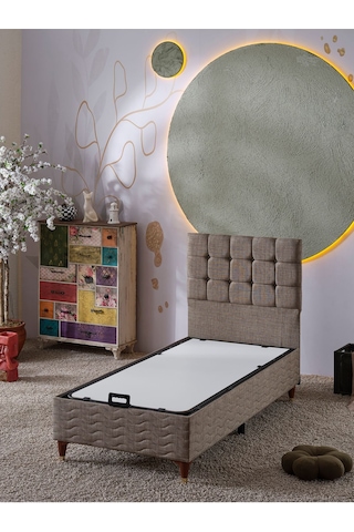 Beehanem 120x200 Bengü Baza+başlik+yatak 3lü Set. Ketenkahve 120 X 200