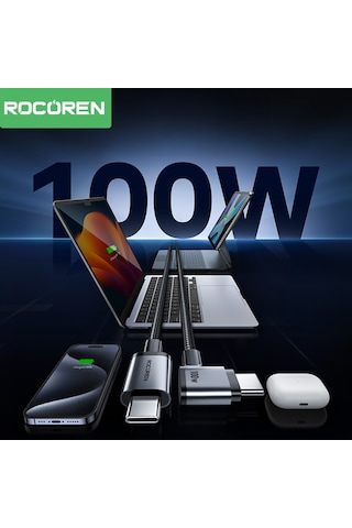 Rocoren 100w Type-c To Type-c 90 Örgülü Pd Hızlı Şarj Ve Data Kablosu 1 Metre