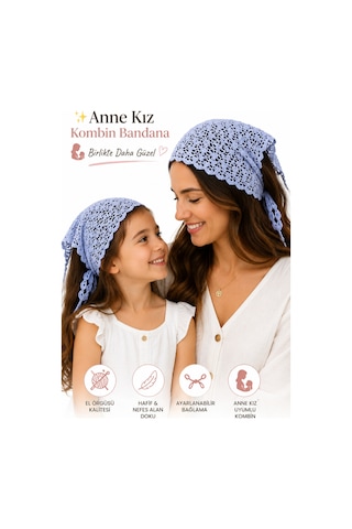 Anne Kız Kombin Bandana El Örgüsü Saç Bandı Bohem Stil Ayarlanabilir 2li Set Mor