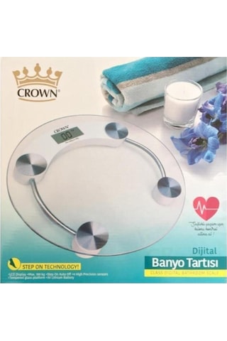 Crown 7007 Yuvarlak Şeffaf Dijital Cam Baskül Terazi