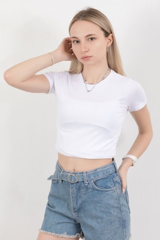 Giysa Kadın Bisiklet Yaka Pamuklu Basic T-shirt Beyaz Ms0000102 Beyaz