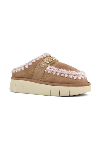Terlik/ Panduf Ev Kadın Mu.fw531001a Pkbro Mou Bounce Clog Metal Logo Beige Suede Beige Suede Bej