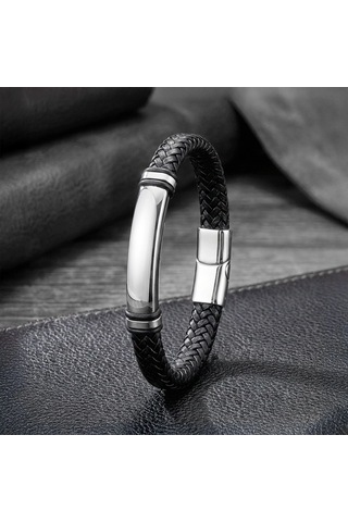 Moncuk Design İsim Yazılabilir Siyah Deri Ve Beyaz Titanyum Kilit Bileklik 33513b15d3