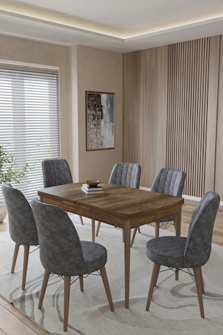 Toce Home Kent Serisi 80x130 Açılabilir Masa Yemek Odası Takımı Mutfak Takımı 6 Adet Sandalye Model:kent234234 Gri
