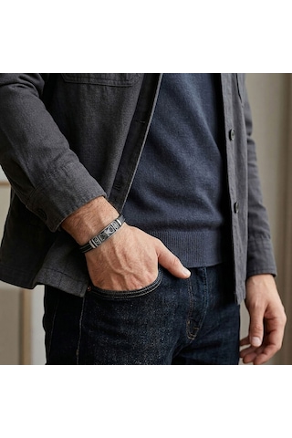 Premium Şövalye Arması Motifli Çelik Kilitli Siyah Deri Erkek Bileklik 31831b8d3 - 20 Cm