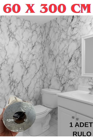 60cmx300cm Tek Parça Yapışkanlı Rulo Mermer Desenli Duvar Paneli Kağıdı Silinebilir Tx-015-maxi Açık Gri