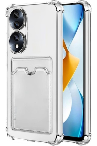 Kvy Huawei Honor 70 Kamera Korumalı Kartlıklı Setra Şeffaf Silikon Kılıf