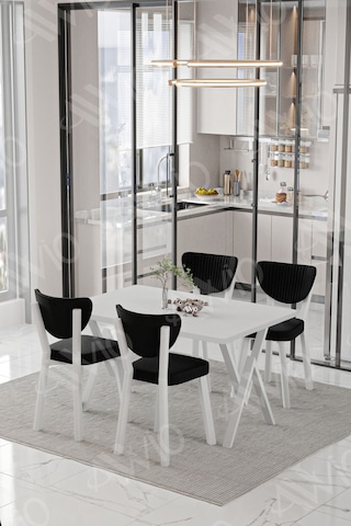 Avvio Senta Beyaz Elma Sandalye 80x120 Yemek Masası Mutfak Masası 4 Kişilik Masa Sandalye Takımı Beyaz