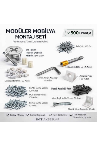 500 Parça Profesyonel Modüler Mobilya Montaj Seti -Mobilyalarla Uyumlu Minifix Montaj Ekipmanları