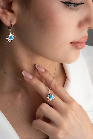 Çekirdekjewelry 925 Ayar Gümüş Opal Taşlı Kolye Küpe Seti Gri