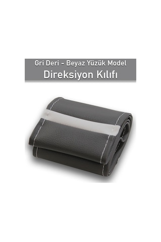 Renault Kangoo Gri İçin Uyumlu Özel Süper Deri Beyaz Yüzüklü Dikişli Direksiyon Kılıfı
