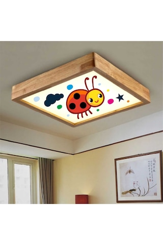 Ahşap Çerçeve Led Tavan Avize 60X60Cmugurböcegi Beyaz