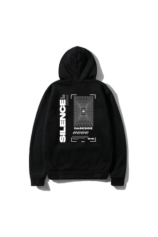 Altamira Unisex Siyah Silence Baskılı Oversize Kapşonlu Sweatshirt 001