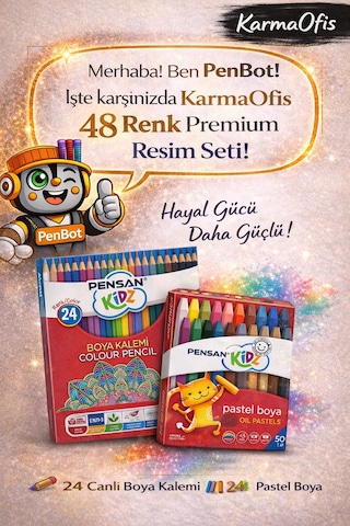 48 Renk Resim Seti 24 Boya Kalemi + 24 Yumuşak Pastel Boya Çocuk Boya Seti Yerli Üretim