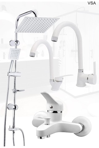Beyaz Robot Yağmurlama Duş Seti Banyo Mutfak Lavabo Bataryası Pirinç Musluk Seti Beyaz