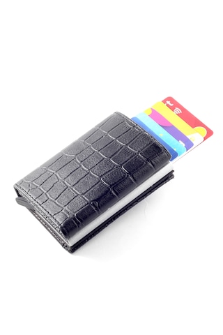 Ancora Leather Hakiki Deri Croco Mekanizmalı Erkek Cüzdanı Siyah1 Siyah
