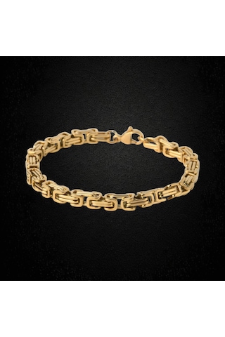 Çelik Bileklik Kral Zincir Model 0.5 Mm 22 Cm Bizans Bağlantı Altın Sarısı Gold Altın