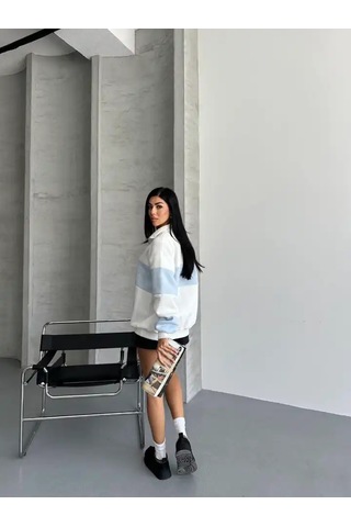 Yarım Fermuar Ikı Renklı Sweat Mavi