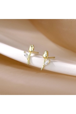 Oloey Kore Lale Küpe Gümüş İğne Küpe Gümüş