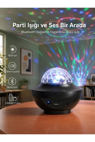Bluetooth Bağlantılı Rgb Disko Işığı Hoparlörlü Parti Lambası Usb Tf Kart Destekli Yetişkin