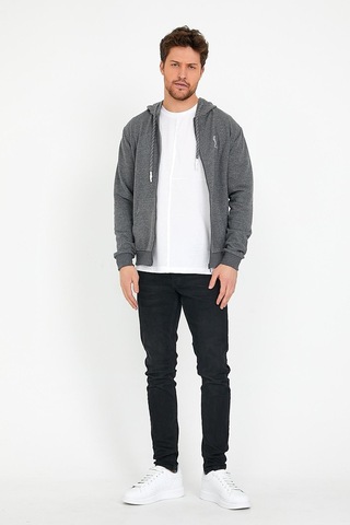 Polostate Erkek İskelet Nakış Fermuarlı 3 İplik Sweatshirt Antrasit