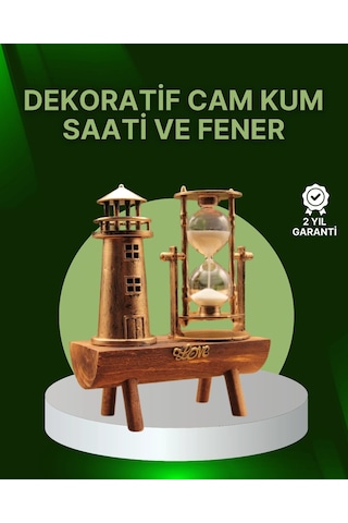 Kum Saati + Deniz Feneri Modeli Ahşap Gövdeli Masa Üstü Dekor