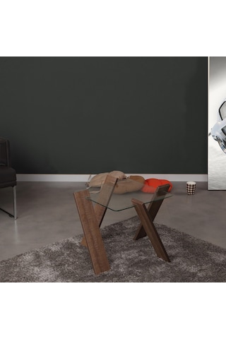 Roman Cam Yan Sehpa Mini Koyu Meşe / Çiçeklik Sehpa