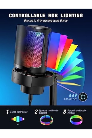 Fıfıne Usb Mikrofon, Oyun Mikrofonu, Yayın Podcast Stüdyosu İçin, Mikrofon Usbc, Ps4 Ps5 Mac İçin, Rgb Kontrollü, Sessize Alma Şalteri, Kulaklık Bağlantısı, Pop Filtre