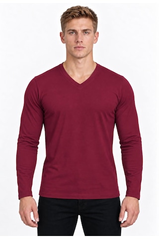 Axxel Erkek Kırmızı Pamuklu Likralı Süprem Uzun Kollu T-shirt-d236
