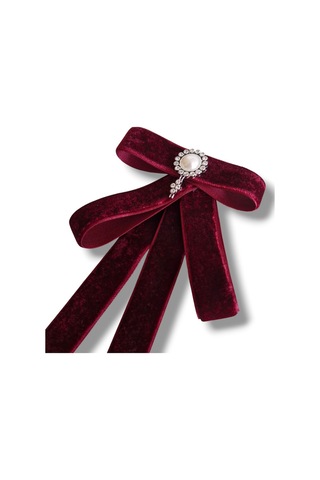 Bordo Kadife Yaka Broşu Bordo