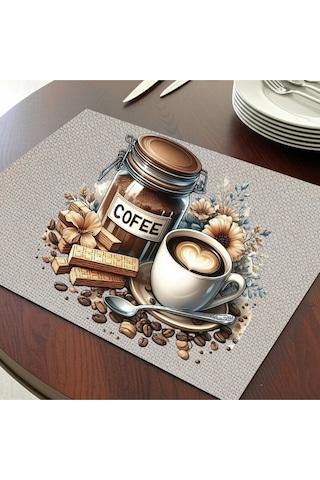 Love Coffee Tasarımlı Amerikan Servis, Tabak Altlığı & Şık Masa Dekoru, Ev Hediyesi, 2 Adet Krem