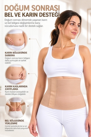 Modalarge Doğum Sonrası Toparlayıcı Korse Lohusa Korsesi Abdominal Sezeryan Ameliyat Sonrası Ayarlanabilir Esnek Fıtık Misinalı Bel Korsesi Bej