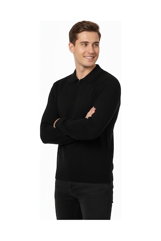 Dynamo Erkek Polo Yaka Fermuarlı Triko Kazak Regular Fit 7019 Bgl-st04922 Siyah