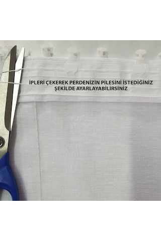 Lüks Keten Görünümlü Tül Pede Pilesiz, Beyaz- Krem- Gri Renkleri