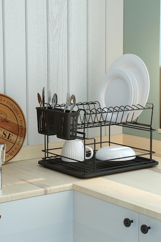 Teknotel İki Katlı Modüler Tabaklık Bulaşıklık Mat Siyah Kb010 Siyah