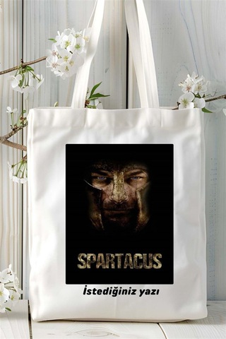 Art Hediye Spartacus Spartaküs Baskılı Bez Çanta Omuz Çantası Kişiye Özel Desen 2 Çok Renkli