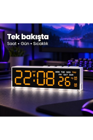 Akıllı Led Dijital Masa Saati Turuncu Renk