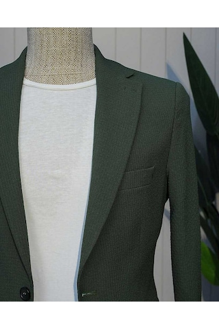 Bys Beystil Sivri Yaka Haki Spor Casual Jogger Takım Gofre - Slim Fit