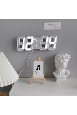 Dekoratif Dijital Led Masa Duvar Saati 3d Dijital Saat Çalar Saat Led Elektronik Saat Beyaz