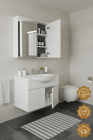 Teta Home Kahire 80 Cm Mdf Banyo Dolabı Seti Beyaz Beyaz