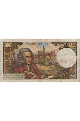 Fransa 10 Frank 1967 Voltaire Temalı. İğne Delikleri Var Çok Temiz -