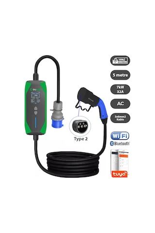 Truwatt 5 Metre 7.4kw Taşınabilir Elektrikli Araç Şarj Aleti