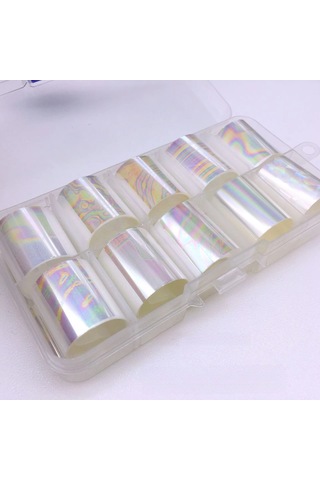 10lu Tırnak Süsleme Folyosu Şeffaf Holografik Dizayn Nail Art Transfer Folyo Wnf-227